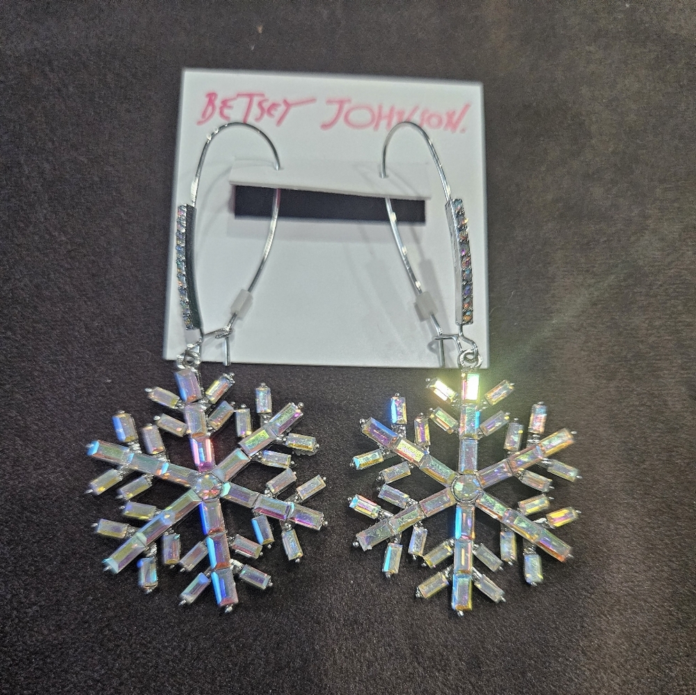 Betsey Johnson Silver Snowflake Earrings